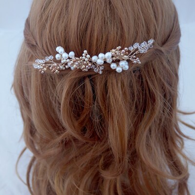 Swarovski Pearl Bridal Headpiece - Wedding Tiara - Wedding Hair Piece Gold Wedding Headband Swarovski Wedding Hair Jewelry Bridal Hair Vine - image5
